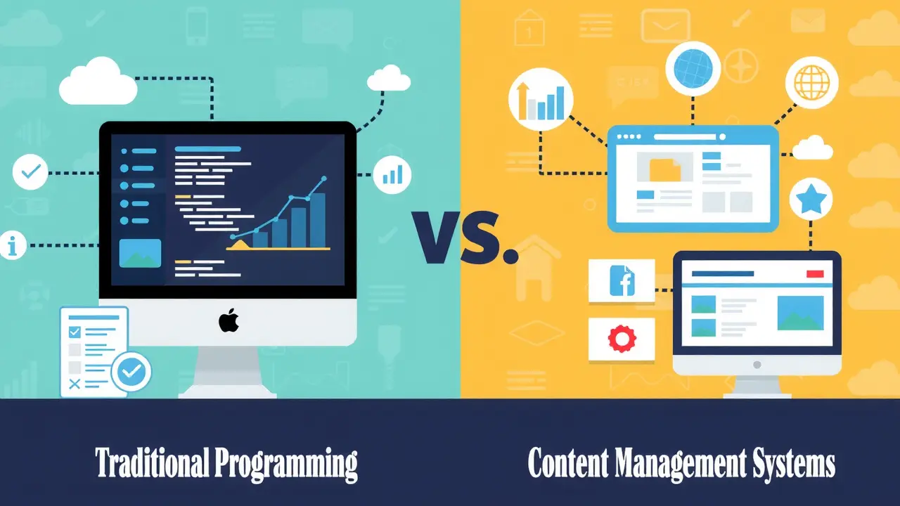 كيفية برمجة موقع الكتروني خطوة بخطوة بدون خبرة سابقة مقارنة بين البرمجة التقليدية وأنظمة إدارة المحتوى